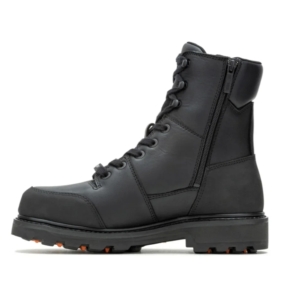 Harley-Davidson Black Men's Lace-Up Side-Zip Boots with Orange Tread Accents